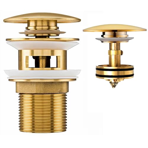 Golden Pop-Up Ablaufventil, Universal Ablaufventil Waschbecken mit Siebkörbchen, Pop-Up Click Clack Ventil,Messing Anti Clogging Sieb Waschbe - G 1¼ für Waschbecken Waschtisch (Überlauf) von goambuy