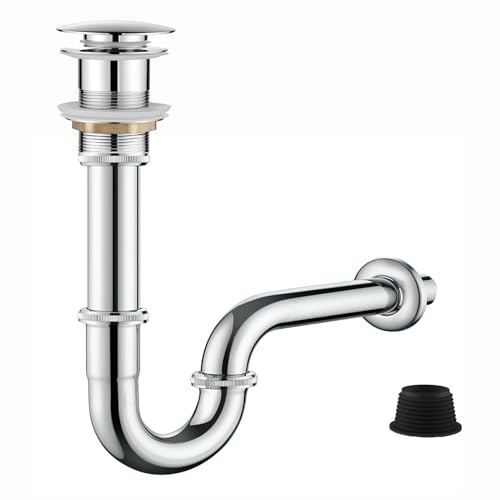 Waschbecken Sifon Siphon Ablaufgarnitur Pop Up Ablaufventil Abfluss Überlauf Siphon Universal für Waschbecken & Waschtisch - Abflussgarnitur passgenau (Ablaufgarnitur mit Silbrig Ohne Überlauf) von goambuy