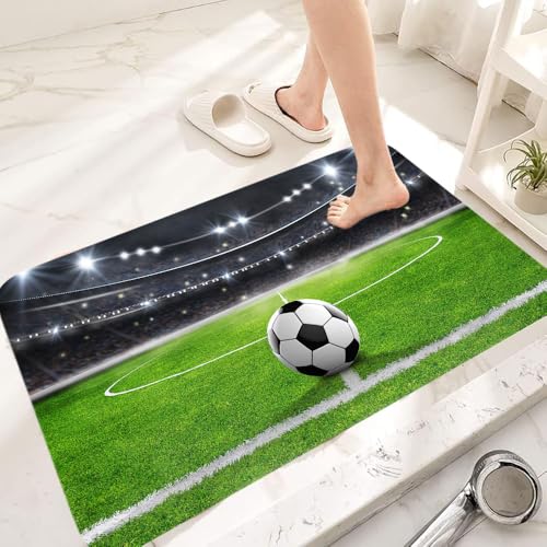 Fußball-Badezimmer-Teppich für Jungen, Kinder, Herren, American Football, Sport, Stadion, Feld, Grün, Badvorleger, Arena, Fußball, cooles Kunstwerk, Outdoor-Teppich, weiche, rutschfeste Bodenteppiche Fußball-Badezimmer-Teppich für Jungen, Kinder, Herren, American Football, Sport, Stadion, Feld, Grün, Badvorleger, Arena, Fußball, cooles Kunstwerk, Outdoor-Teppich, weiche, rutschfeste Bodenteppiche von GOAOK