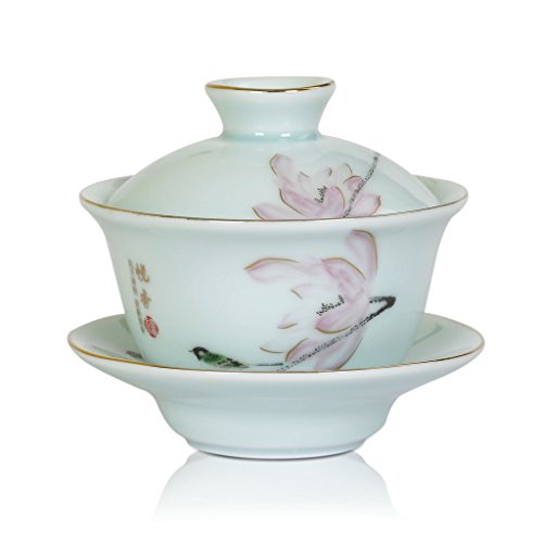 130 ml Porzellan Keramik Lotus Chinese Gongfu Tee Gaiwan Teetasse Tasse mit Deckel & Untertasse von GOARTEA