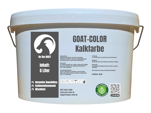 GOAT Kalkfarbe Weiß 5 Liter – Hochdeckend, Schimmelhemmend & Diffusionsoffen – Natürlich, Lösemittelfrei, Wasserbasiert & Wischfest – Strahlend Weiß für Gesundes Raumklima GOAT Kalkfarbe Weiß 5 Liter – Hochdeckend, Schimmelhemmend & Diffusionsoffen – Natürlich, Lösemittelfrei, Wasserbasiert & Wischfest – Strahlend Weiß für Gesundes Raumklima von GOAT Color