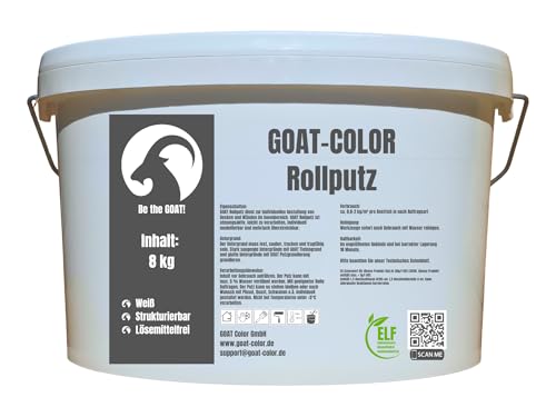 GOAT Rollputz - Streichputz 8kg | Innenbereich | für Wand und Decke | leicht zu Verarbeiten | weiß matt | gute Deckkraft | feine Struktur | atmungsaktiv | lösemittelfrei | individuell gestaltbar von GOAT Color