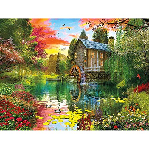 4er Pack Stickerei Starter Kit Kreuzstich Kit Für Anfänger Natur Landschaft DIY 11Ct Stickerei Kreuzstich Kits Handarbeiten Lake House Craft Set Baumwollfaden Bedruckte Leinwand Home Design,14Ct, von GOBBIS