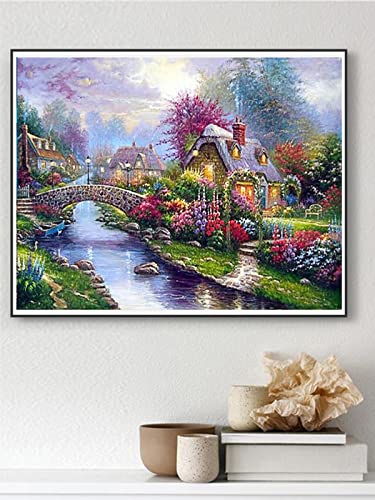 Gestempelte Stickerei-Kits Gezählte Kreuzstich-Kits Für Erwachsene Landschaft Natur Haus Blume Kreuzstich Full Kit Stickerei Handwerk Stricken Handarbeiten Handarbeit Mulina Raumdekoration Für,14 von GOBBIS