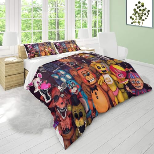 FNAF 3-teiliges Bettwäsche-Set für Einzelbett/Doppelbett/Kingsize-Bett mit Kissenbezug und Bettbezug, mit 1 Bettbezug und 2 Kissenbezügen, für Kinder, Jungen, Mädchen (1#, Einzelbett) von GOBIWM