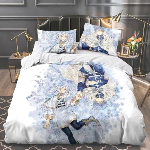 GOBIWM Frieren Beyond Journey's End Bettwäsche-Set, 3-teilig, Anime-Charaktere, 3D-gedruckte Bettwäsche, Doppelbett, King-Size, Bettbezug-Set, Heimdekoration (Typ 4, 135 x 200 cm) von GOBIWM