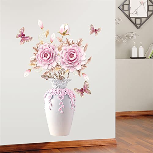 Rosa Pfingstrose Vase Schmetterling Wandtattoos,Schlafzimmer Wohnzimmer Veranda Home Wanddekoration,Wandaufkleber Mit Blumenapplikationen von GOBLE WOBLE