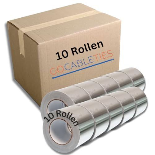 GOCABLETIES Aluminium Klebeband 10 Rollen, 100 mm x 50 m, selbstklebendes Alu Klebeband, Aluklebeband hitzebeständig Band zum Versiegeln, Reparieren und Isolieren, Wasserbeständig Alu Klebeband von GOCABLETIES