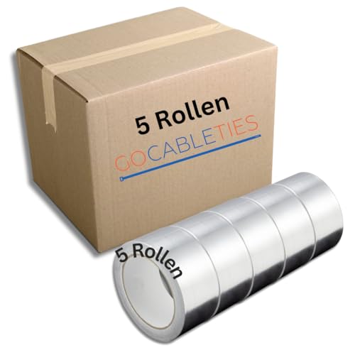 GOCABLETIES Aluminium Klebeband 5 Rollen, 48 mm x 25 m, selbstklebendes Alu Klebeband, Aluklebeband hitzebeständig Band zum Versiegeln, Reparieren und Isolieren, Wasserbeständig Alu Klebeband von GOCABLETIES
