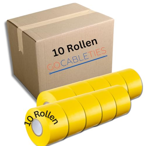 GOCABLETIES - Isolierband Gelb - 10 Rollen - 50 mm x 33 m - strapazierfähiges, selbstklebendes Isolierband - zum Schutz, Bündeln und Reparieren von Kabeln von GOCABLETIES