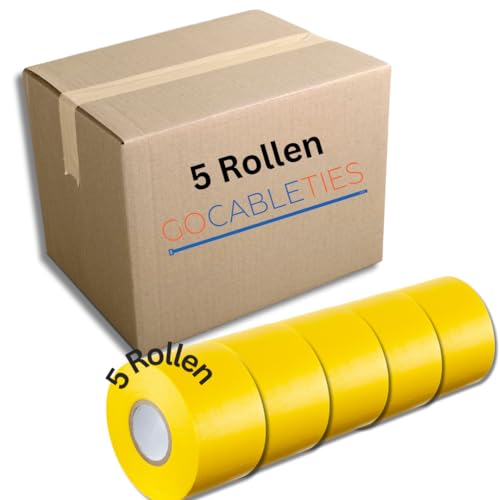 GOCABLETIES - Isolierband Gelb - 5 Rollen - 50 mm x 33 m - strapazierfähiges, selbstklebendes Isolierband - zum Schutz, Bündeln und Reparieren von Kabeln von GOCABLETIES