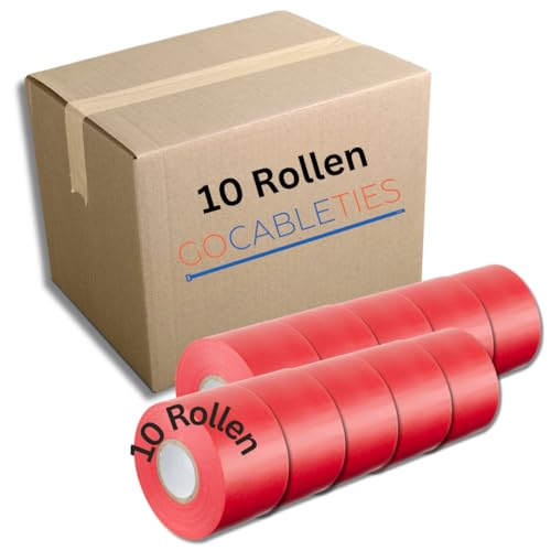 GOCABLETIES - Isolierband Rot - 10 Rollen - 50 mm x 33 m - strapazierfähiges, selbstklebendes Isolierband - zum Schutz, Bündeln und Reparieren von Kabeln von GOCABLETIES