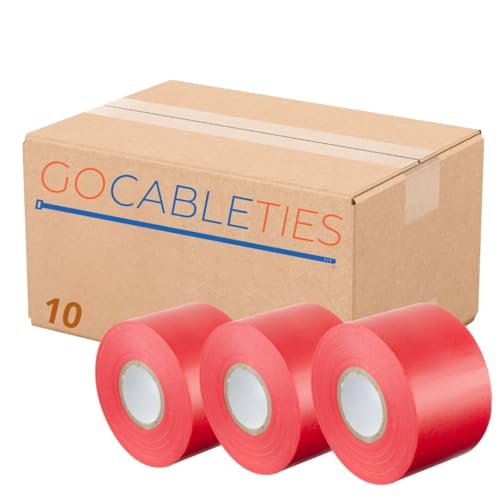 GOCABLETIES - Isolierband Rot - 10 Rollen - 50 mm x 33 m - strapazierfähiges, selbstklebendes Isolierband - zum Schutz, Bündeln und Reparieren von Kabeln von GOCABLETIES