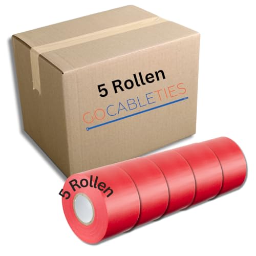 GOCABLETIES - Isolierband Rot - 5 Rollen - 50 mm x 33 m - strapazierfähiges, selbstklebendes Isolierband - zum Schutz, Bündeln und Reparieren von Kabeln von GOCABLETIES