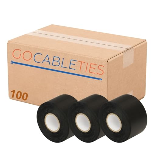 GOCABLETIES - Isolierband Schwarz - 100 Rollen - 50 mm x 33 m - strapazierfähiges, selbstklebendes Isolierband - zum Schutz, Bündeln und Reparieren von Kabeln von GOCABLETIES