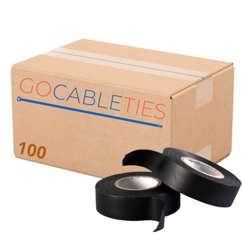 GOCABLETIES - Isolierband Schwarz - 19 mm x 20 m - 100 Rollen - strapazierfähiges, selbstklebendes Isolierband - zum Schutz, Bündeln und Reparieren von Kabeln von GOCABLETIES