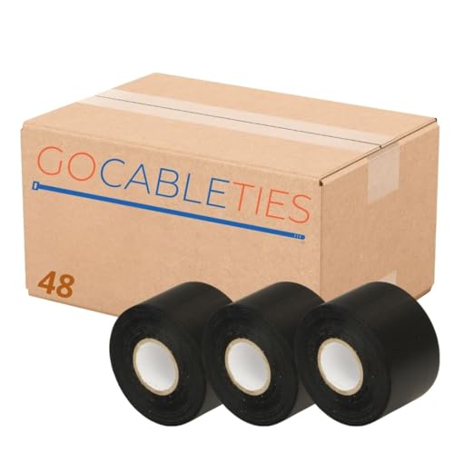 GOCABLETIES - Isolierband Schwarz - 50 mm x 33 m - strapazierfähiges, selbstklebendes Isolierband - zum Schutz, Bündeln und Reparieren von Kabeln - 48 Rollen von GOCABLETIES