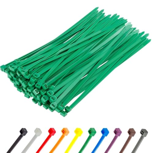 Gocableties Kabelbinder 100 Stück Grün, 300 mm x 7,6 mm mit 54,4 kg Zugfestigkeit, Zugfestigkeit 54,4 kg, extra starkes, UV Beständig Set von GOCABLETIES