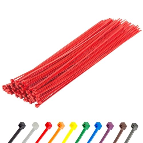 Gocableties Kabelbinder 100 Stück Rot, 370 mm x 4,8 mm mit 22,2 kg Zugfestigkeit, lang, UV Beständig Set von GOCABLETIES