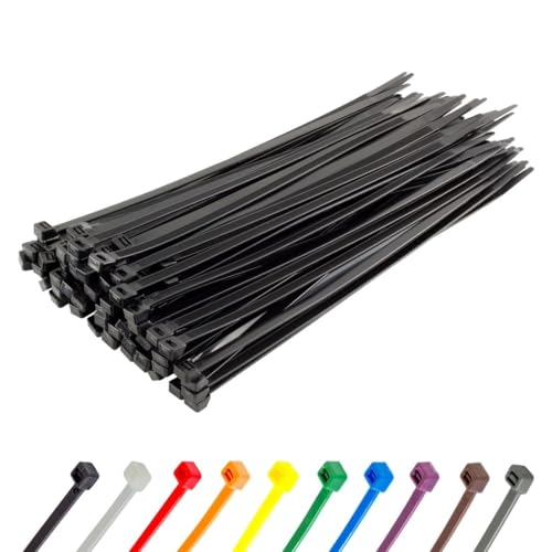 Gocableties Kabelbinder 100 Stück Schwarz, 300 mm x 7,6 mm mit 54,4 kg Zugfestigkeit, Zugfestigkeit 54,4 kg, extra starkes, UV Beständig Set von GOCABLETIES