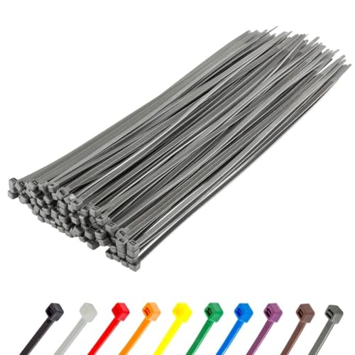 Gocableties Kabelbinder 100 Stück Silber, 300 mm x 3,6 mm mit 18,2 kg Zugfestigkeit, UV Beständig Set von GOCABLETIES