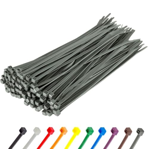 Gocableties Kabelbinder 100 Stück Silber/Grau, 300 mm x 4,8 mm mit 22,2 kg Zugfestigkeit, UV Beständig Set von GOCABLETIES