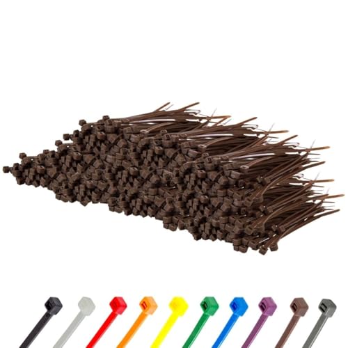 Gocableties Kabelbinder 1000 Stück Braun, 150 mm x 3,6 mm mit 18,2 kg Zugfestigkeit, kleine Größe, dünn, UV Beständig Set von GOCABLETIES