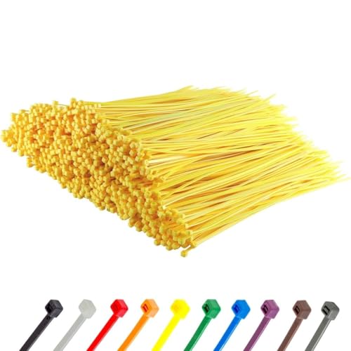 Gocableties Kabelbinder 1000 Stück Gelb, 300 mm x 4,8 mm mit 22,2 kg Zugfestigkeit, UV Beständig Set von GOCABLETIES