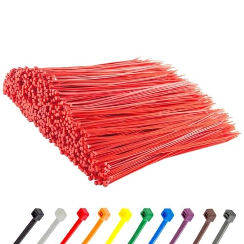 Gocableties Kabelbinder 1000 Stück Rot, 200 mm x 4,8 mm mit 22,2 kg Zugfestigkeit, UV Beständig Set von GOCABLETIES