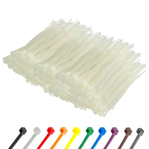 Gocableties Kabelbinder 1000 Stück Weiß/Naturfarben Transparent, 150 mm x 3,6 mm mit 18,2 kg Zugfestigkeit, kleine Größe, dünn, UV Beständig Set von GOCABLETIES