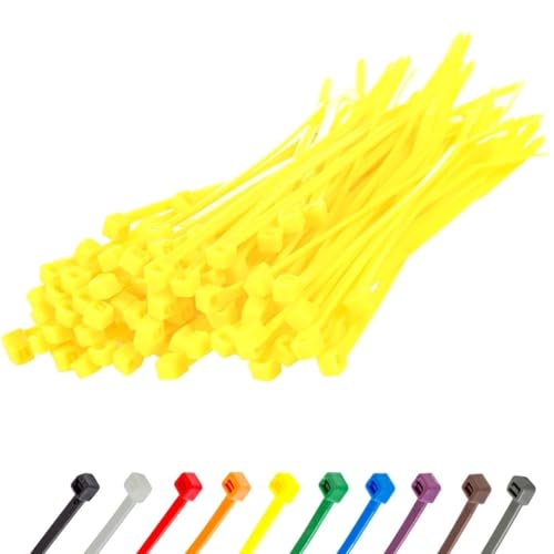 Gocableties Kabelbinder 100 Stück Gelb, 200 mm x 2,5mm mit 8,1 kg Zugfestigkeit, UV Beständig Set von GOCABLETIES