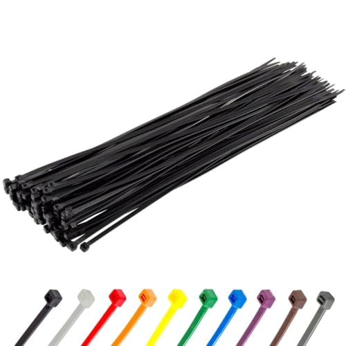 Gocableties Kabelbinder 100 Stück Schwarz, 450 mm x 9,0 mm mit 79,4 kg Zugfestigkeit, extra starkes, UV Beständig Set von GOCABLETIES