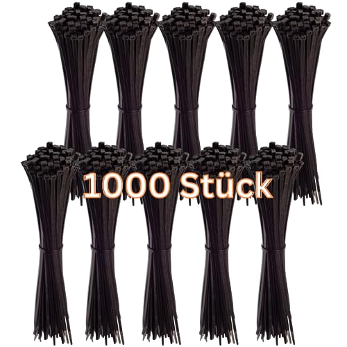 Gocableties Kabelbinder 1000 Stück Schwarz, 370 mm x 4,8 mm mit 22,2 kg Zugfestigkeit, lang, UV Beständig Set von GOCABLETIES