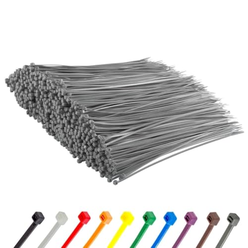 Gocableties Kabelbinder 1000 Stück Silber/Grau, 300 mm x 4,8 mm mit 22,2 kg Zugfestigkeit, UV Beständig Set von GOCABLETIES