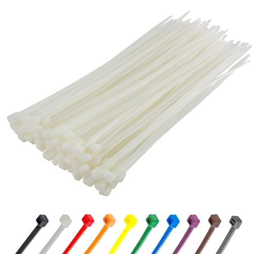 Gocableties Kabelbinder 100 Stück Weiß/Naturfarben Transparent, 200 mm x 7,6 mm mit 54,4 kg Zugfestigkeit, Zugfestigkeit 54,4 kg, extra starkes, UV Beständig Set von GOCABLETIES