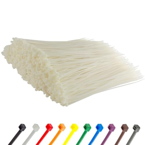 Gocableties Kabelbinder 1000 Stück Weiß/Naturfarben Transparent, 370 mm x 4,8 mm mit 22,2 kg Zugfestigkeit, lang, UV Beständig Set von GOCABLETIES