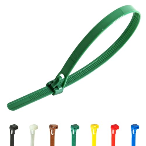 Gocableties Kabelbinder Wiederverschließbar grün, 250 mm x 7,6 mm, 100 Stück, Premiumqualität Wiederlösbar, Wiederverwendbar Set von GOCABLETIES