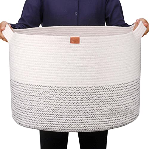 GOCAN Extra großer Deckenkorb Baumwollseilkorb D55 X H35cm Gewebte Wäschekörbe für Decken Aufbewahrungskorb mit Griffen für Spielzeugkissen Wohnzimmer XXXL von GOCAN