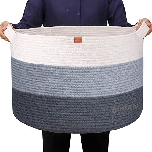 GOCAN Extra großer Deckenkorb Baumwollseilkorb D55 X H35cm Gewebte Wäschekörbe für Decken Aufbewahrungskorb mit Griffen für Spielzeugkissen Wohnzimmer XXXL von GOCAN