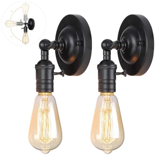 GOCBOBO 2 Stück Wandleuchte Innen Vintage 180° Verstellbare Metall Wandlampe mit Schalter Retro Industrial Wandbeleuchtung auf Schlafzimmer, Arbeitszimmer, Flur, Dachboden Badezimme-Schwarz von GOCBOBO