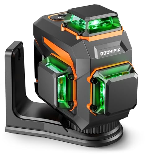 Kreuzlinienlaser GOCHIFIX 3x360 12 Linien Grün Selbstnivellierend Laser Wasserwaage mit Wiederaufladbarer 5,2Ah Batterie Fernbedienung Impulsmodus IP54 für Heimwerker und verschiedene Baustelle von GOCHIFIX