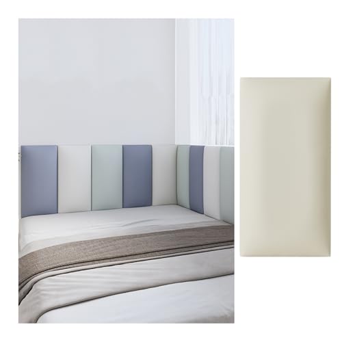 GOCHUSX 3D-Antikollisions-Wandpolsterung, Selbstklebende Softbag-Wandpaneele, Gepolstertes Leder-Wandkopfteil Für Schlafzimmer, Spielzimmer, Schlafsäle, Hotels(Beige,20x50cm-10PCS) von GOCHUSX