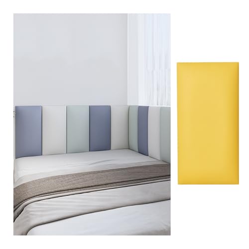 GOCHUSX 3D-Antikollisions-Wandpolsterung, Selbstklebende Softbag-Wandpaneele, Gepolstertes Leder-Wandkopfteil Für Schlafzimmer, Spielzimmer, Schlafsäle, Hotels(Gelb,20x50cm-3PCS) von GOCHUSX