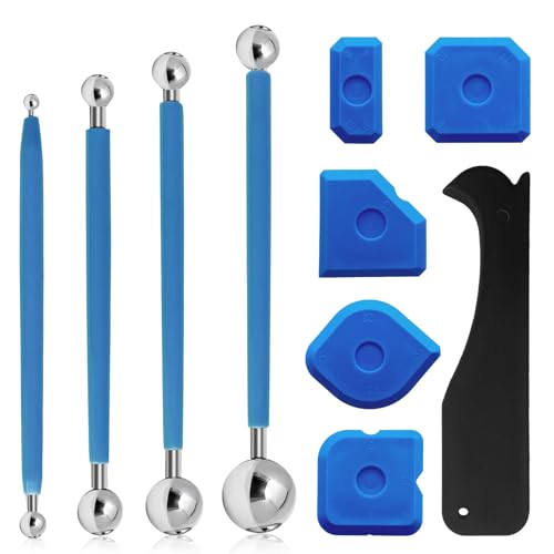 10 Stück Werkzeug Schaber Kit Fugenglätter Set,4 Stück Metallkugel Abzieher und 6 Stück Silikon Fugenglätter,Silikon Abzieher,Silikonentferner Werkzeug für Badezimmer, Küchenfliesen (10 Stück) von GOCUODE