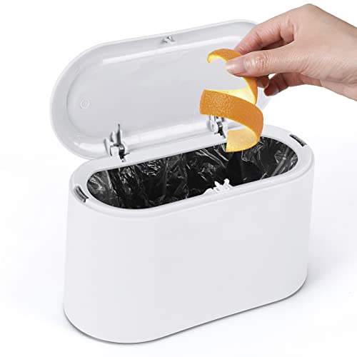 GOCUODE Mini Tischmülleimer,Plastik Mülleimer mit Deckel,Tisch Abfalleimerfür Bad,Küche,Büro,Kinderzimmer,Schminktisch Weiß von GOCUODE