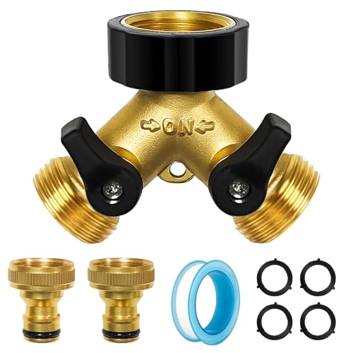 2 Wege Y Verteiler Wasser 3/4 Zoll,Wasseranschluss,Wasserhahn Verteiler mit Absperrhähnen,Gartenschlauch Verteiler für den Einsatz auf Waschmaschine, Küche, Garten, Rasen (Gold) von GOCUODE