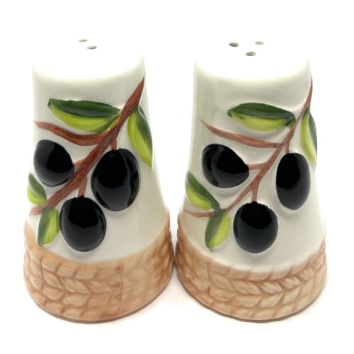 Salz- und Pfefferstreuer-Set aus Keramik, bemalt mit Olivenzweig, elegantes Design mit mediterraner Atmosphäre, schafft einen klassischen und schicken Look für Küchen, Bistros und Restaurants (weiß) von GODAGE