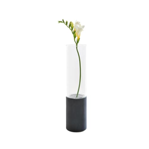 GODELMANN Vase aus hochwertigem Beton - handgefertigt Ø 6cm x Höhe 25cm in Schwarz I Blumenvase mit passgenauem Glas - mineralimprägniert - Made in Germany von GODELMANN