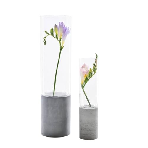 GODELMANN Vasen Set aus hochwertigem Beton - handgefertigt Ø10x38cm + Ø 6x25cm in Grau I Blumenvase mit passgenauem Glas - mineralimprägniert - Made in Germany von GODELMANN