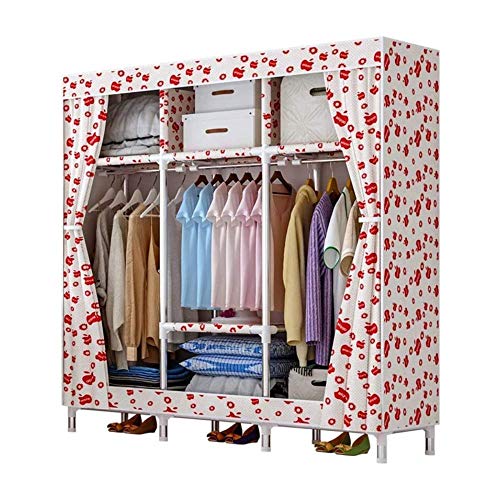 GODFSAHG Canvas Wardrobes Portable Wardrobe With Hanging Rod And 2 Shelves Quick And Easy To Install For Bedroom, Study, Clothes, Shoes, Toys,B von GODFSAHG